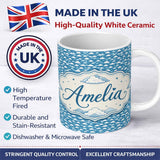 Personalized Custom Name Dense Cloud Pattern Blue Tones Small Scale Seamless Design Lovely 11oz Ceramic Coffee Tea Mug White Large Handle