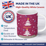 Personalized Custom Name White Christmas Tree Star Gift Festive Seamless Pattern Lovely 11oz Ceramic Coffee Tea Mug White Large Handle