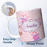 Personalized Custom Name Cute Winter Pig Ice Skating Snowflake Seamless Pattern Lovely 11oz Ceramic Coffee Tea Mug White Large Handle