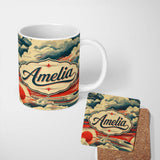 Personalized Custom Name Stylized Fast Train Through Dramatic Sky with Clouds Scenic Travel 11oz Ceramic Coffee Tea Mug White Large Handle