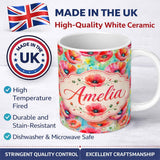 Personalized Custom Name Vibrant Artistic Poppy Flowers with Color Splash Seamless Pattern 11oz Ceramic Coffee Tea Mug White Large Handle