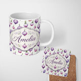 Personalized Custom Name Watercolor Purple Onion Seamless Pattern Soft Kitchen Garden Theme 11oz Ceramic Coffee Tea Mug White Large Handle