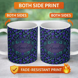 Personalized Custom Name Vibrant Neon Purple Grapes on Dark Background Seamless Pattern 11oz Ceramic Coffee Tea Mug White Large Handle