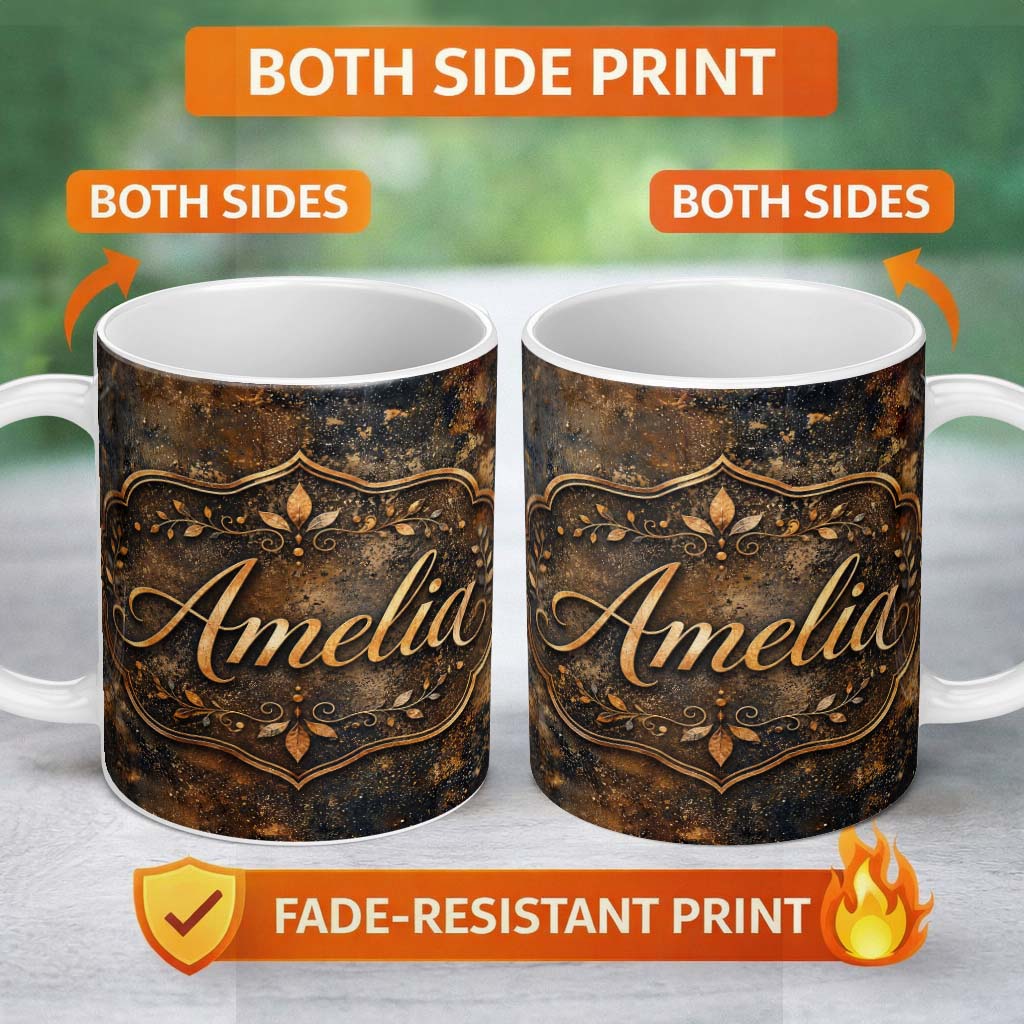 Personalized Custom Name Abstract Rust Texture Grunge Metallic Seamless Pattern Industrial 11oz Ceramic Coffee Tea Mug White Large Handle