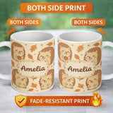 Personalized Custom Name Cute Hedgehog Autumn Cartoon Animal Pattern Beautiful Coffee Cup 11oz Ceramic Coffee Tea Mug White Large Handle