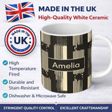 Personalized Custom Name Vertical Stripe Blocks Black Cream Hand Drawn Linear Pattern Lovely 11oz Ceramic Coffee Tea Mug White Large Handle