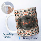 Personalized Custom Name Ornate Floral Tile Pattern with Red Accents Seamless Pattern Lovely 11oz Ceramic Coffee Tea Mug White Large Handle