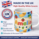 Personalized Custom Name Cute Kawaii Fruits Juice Drink Strawberry Banana Orange Seamless 11oz Ceramic Coffee Tea Mug White Large Handle