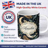 Personalized Custom Name Golden Celestial Floral Swirl Stars Night Seamless Pattern Lovely 11oz Ceramic Coffee Tea Mug White Large Handle