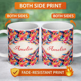 Personalized Custom Name Neon Paint Splash Dark Background Abstract Pattern Cute Unique Gift 11oz Ceramic Coffee Tea Mug White Large Handle