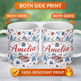 Personalized Custom Name Cute Snowman Family Gifts Candy Christmas Seamless Pattern Lovely 11oz Ceramic Coffee Tea Mug White Large Handle