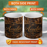 Personalized Custom Name Abstract Rust Splash Texture Seamless Pattern Industrial Artistic 11oz Ceramic Coffee Tea Mug White Large Handle