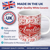 Personalized Custom Name Cute Cartoon Santa Pink Snow Gift Pattern Whimsical Christmas Lovely 11oz Ceramic Coffee Tea Mug White Large Handle