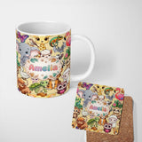Personalized Custom Name Cute Baby Safari Jungle Animals Seamless Pattern Cute Unique Gift 11oz Ceramic Coffee Tea Mug White Large Handle