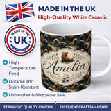 Personalized Custom Name Warm Brown Seals in Water Realistic Animal Seamless Pattern Lovely 11oz Ceramic Coffee Tea Mug White Large Handle