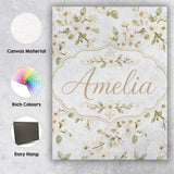Personalised Name Soft White Blossom Floral Custom  Bespoke Interior Contemporary Canvas Wall Art Print Decor Picture Ready to Hang