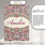 Pink Teal Vintage Ornamental Tile Floral Pattern Symmetrical Design  Personalised Custom Name Super Soft Fleece Blanket Bed Sofa Throw