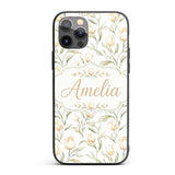 Elegant Neutral Tulip Botanical Seamless Pattern Custom Name Protective Phone Case Mobile Cover Durable Everyday Smartphone Shock Resistant