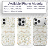 Elegant Neutral Tulip Botanical Seamless Pattern Custom Name Protective Phone Case Mobile Cover Durable Everyday Smartphone Shock Resistant