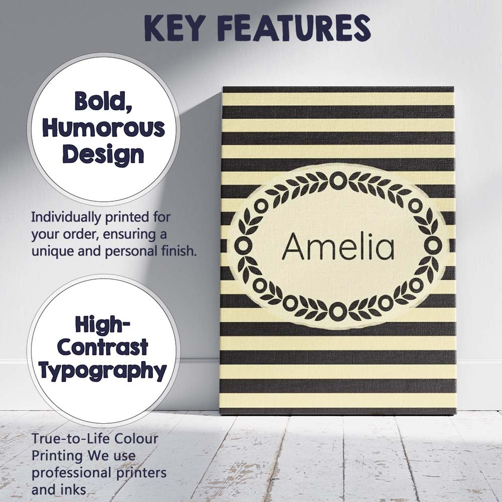 Personalised Name Bold Black and Yellow Custom  Modern Room Accent Elegant Feature Canvas Wall Art Print Decor Picture Ready to Hang