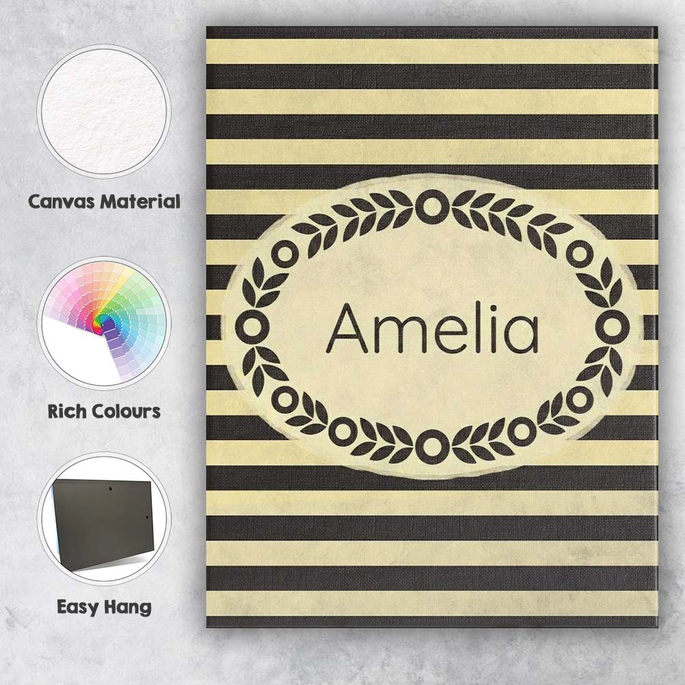 Personalised Name Bold Black and Yellow Custom  Modern Room Accent Elegant Feature Canvas Wall Art Print Decor Picture Ready to Hang