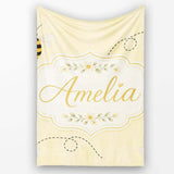 Cute Bumble Bee Flying Trail Minimal Seamless Pattern Lovely  Personalised Custom Name Super Soft Fleece Blanket Bed Sofa Throw