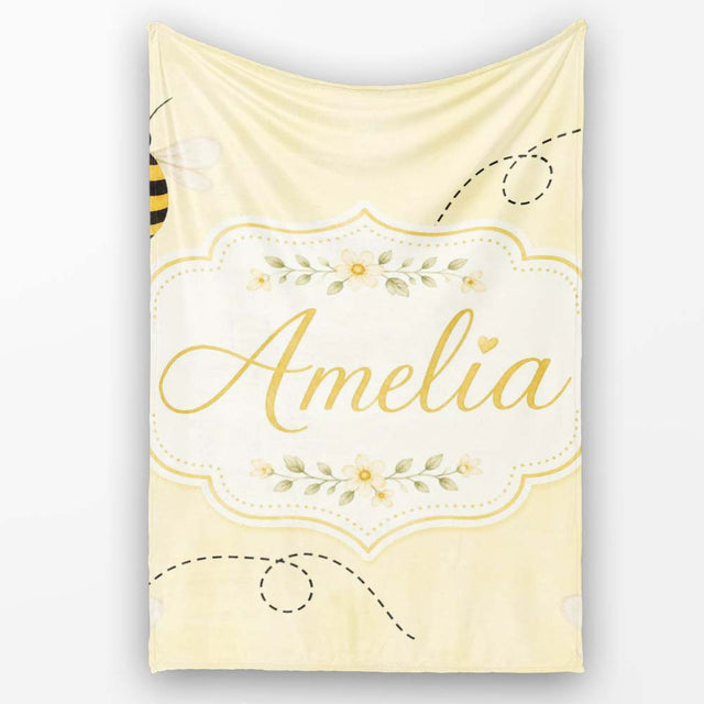 Cute Bumble Bee Flying Trail Minimal Seamless Pattern Lovely  Personalised Custom Name Super Soft Fleece Blanket Bed Sofa Throw