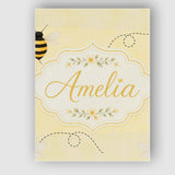Personalised Name Cute Bumble Bee Flying Custom  Unique Gift Idea Elegant Feature Canvas Wall Art Print Decor Picture Ready to Hang
