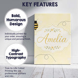 Personalised Name Cute Bumble Bee Flying Custom  Unique Gift Idea Elegant Feature Canvas Wall Art Print Decor Picture Ready to Hang