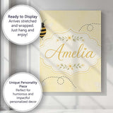Personalised Name Cute Bumble Bee Flying Custom  Unique Gift Idea Elegant Feature Canvas Wall Art Print Decor Picture Ready to Hang