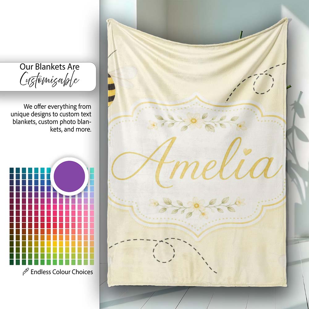 Cute Bumble Bee Flying Trail Minimal Seamless Pattern Lovely  Personalised Custom Name Super Soft Fleece Blanket Bed Sofa Throw