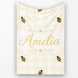 Bee and Yellow Gingham Picnic Cute Seamless Pattern Cute Unique Gift  Personalised Custom Name Super Soft Fleece Blanket Bed Sofa Throw