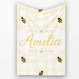 Bee and Yellow Gingham Picnic Cute Seamless Pattern Cute Unique Gift  Personalised Custom Name Super Soft Fleece Blanket Bed Sofa Throw