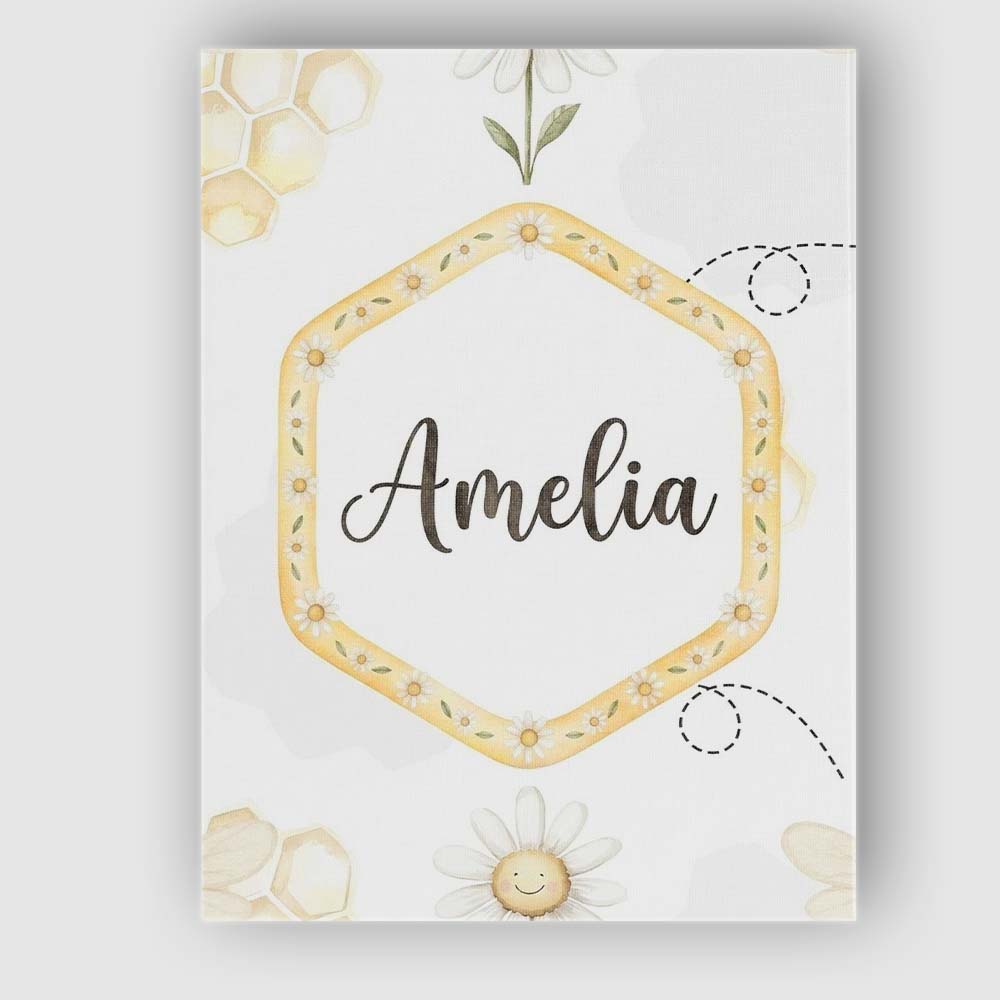 Personalised Name Soft Honey Bee and Daisy Custom  Unique Gift Idea Elegant Feature Canvas Wall Art Print Decor Picture Ready to Hang