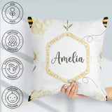 Custom Name Soft Honey Bee and Daisy Garden Seamless Pattern Square Filled Cushion Throw Pillow Sofa Bed Home Decor Zip Washable UK Made