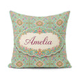 Custom Name Teal Pink Mandala Floral Pattern Decorative Symmetry Square Filled Cushion Throw Pillow Sofa Bed Home Decor Zip Washable UK Made