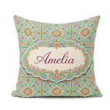 Custom Name Teal Pink Mandala Floral Pattern Decorative Symmetry Square Filled Cushion Throw Pillow Sofa Bed Home Decor Zip Washable UK Made