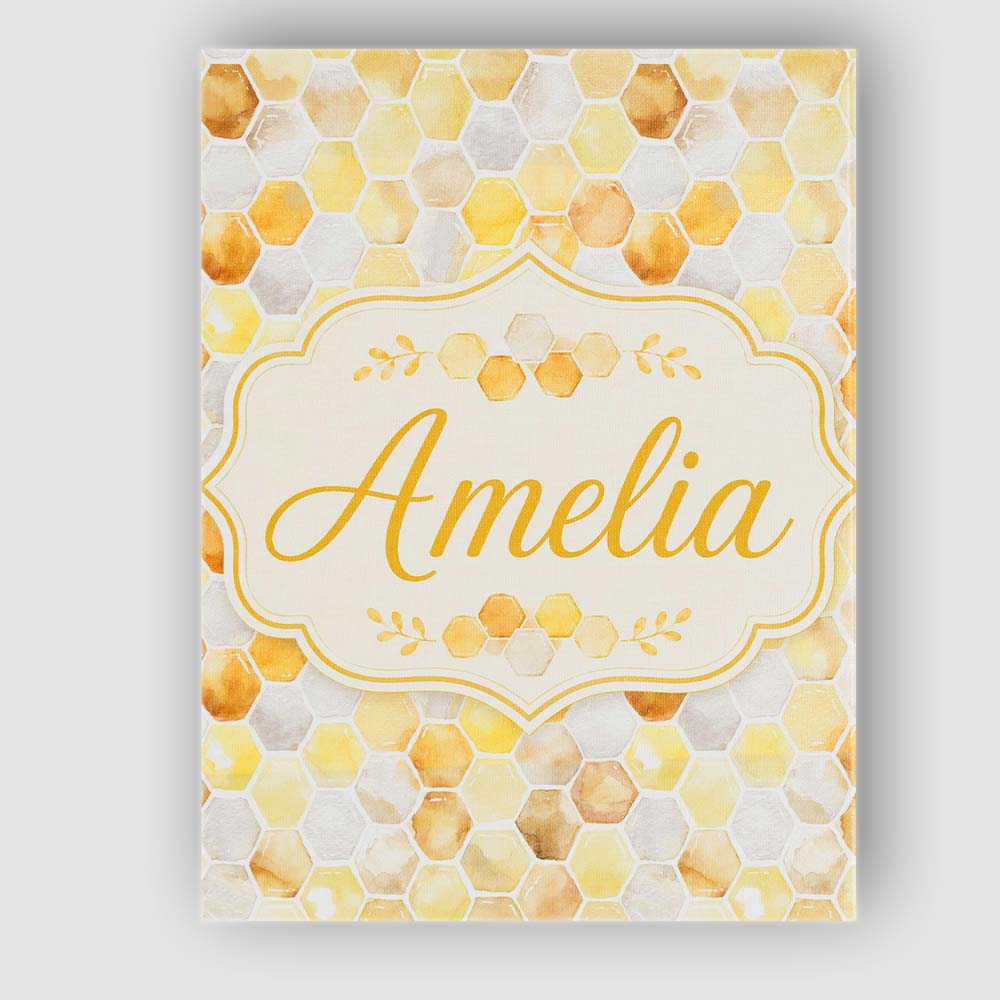 Personalised Name Watercolor Honeycomb Custom  Modern Room Accent Elegant Feature Canvas Wall Art Print Decor Picture Ready to Hang