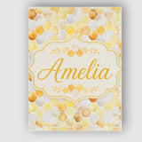 Personalised Name Watercolor Honeycomb Custom  Modern Room Accent Elegant Feature Canvas Wall Art Print Decor Picture Ready to Hang
