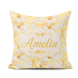 Custom Name Watercolor Honeycomb Hexagon Sweet Seamless Pattern Square Filled Cushion Throw Pillow Sofa Bed Home Decor Zip Washable UK Made