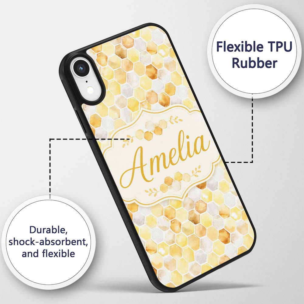 Watercolor Honeycomb Hexagon Sweet Honey Seamless Custom Name Protective Phone Case Mobile Cover Durable Everyday Smartphone Shock Resistant