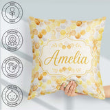 Custom Name Watercolor Honeycomb Hexagon Sweet Seamless Pattern Square Filled Cushion Throw Pillow Sofa Bed Home Decor Zip Washable UK Made