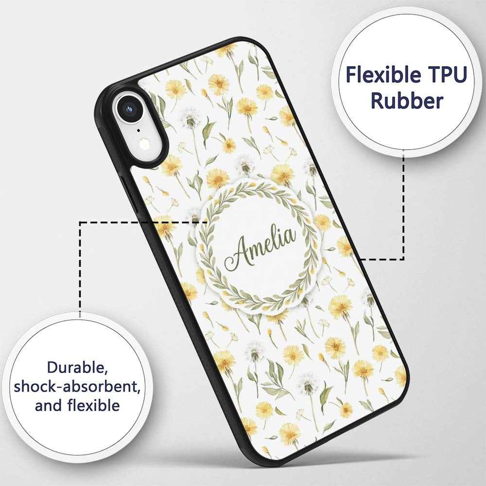 Yellow Dandelion Wildflower Botanical Seamless Custom Name Protective Phone Case Mobile Cover Durable Everyday Smartphone Shock Resistant
