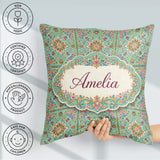 Custom Name Teal Pink Mandala Floral Pattern Decorative Symmetry Square Filled Cushion Throw Pillow Sofa Bed Home Decor Zip Washable UK Made