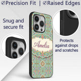 Teal Pink Mandala Floral Tile Pattern Decorative Custom Name Protective Phone Case Mobile Cover Durable Everyday Smartphone Shock Resistant