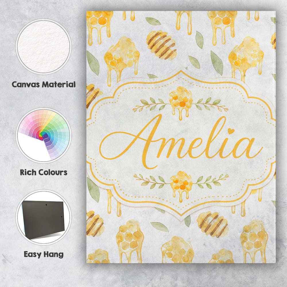 Personalised Name Golden Honey Drip and Custom  Modern Room Accent Elegant Feature Canvas Wall Art Print Decor Picture Ready to Hang