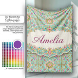 Teal Pink Mandala Floral Tile Pattern Decorative Symmetry Lovely  Personalised Custom Name Super Soft Fleece Blanket Bed Sofa Throw
