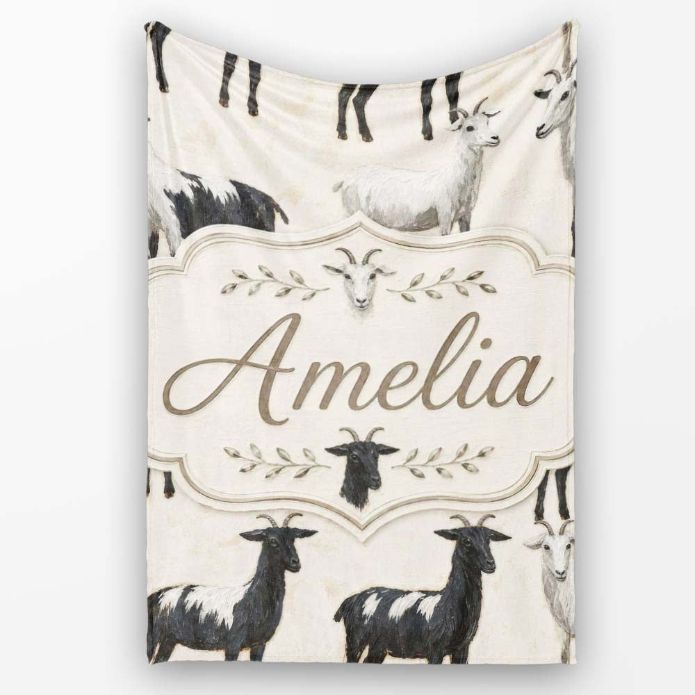 Black and White Farm Goat Rustic Animal Seamless Pattern Lovely  Personalised Custom Name Super Soft Fleece Blanket Bed Sofa Throw
