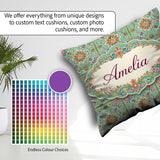Custom Name Teal Pink Mandala Floral Pattern Decorative Symmetry Square Filled Cushion Throw Pillow Sofa Bed Home Decor Zip Washable UK Made