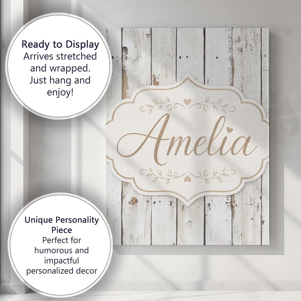 Personalised Name Weathered White Wooden Custom  Unique Gift Idea Elegant Feature Canvas Wall Art Print Decor Picture Ready to Hang